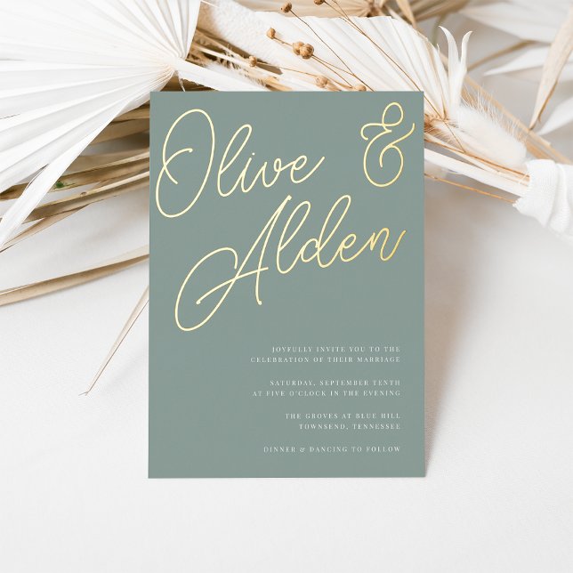 Eucalyptus | Gold Script Wedding Foil Invitation (Creator Uploaded)