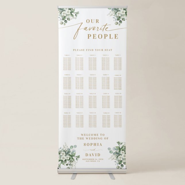 Eucalyptus Gold Script Wedding Seating Chart Retractable Banner (Front)