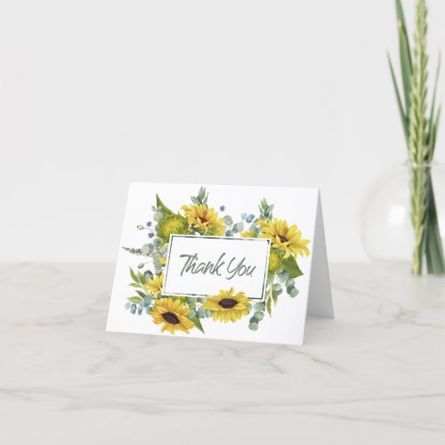 Eucalyptus Gold Sunflower Frame Thank You Card