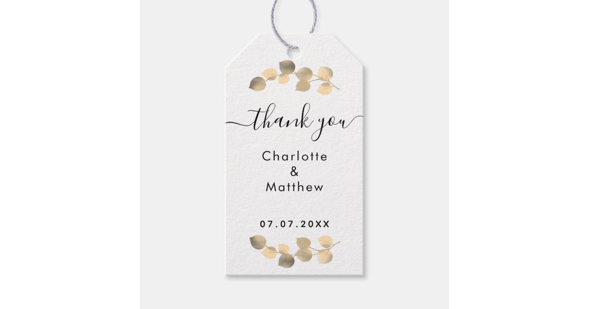 Eucalyptus gold thank you wedding gift tags | Zazzle