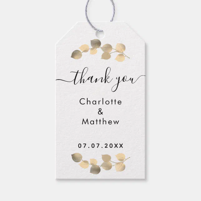 Eucalyptus gold thank you wedding gift tags | Zazzle