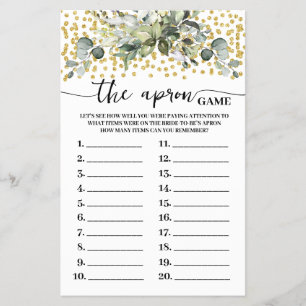 Eucalyptus Gold The Apron Bridal Shower Game Card Flyer