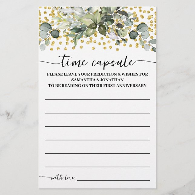 Eucalyptus Gold Time Capsule Advice Game Card Flyer (Front)