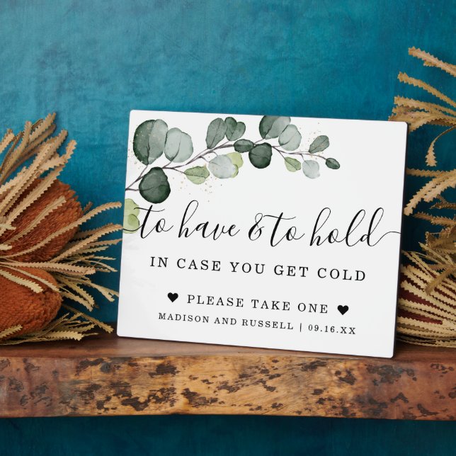Eucalyptus Gold To Have and To Hold Wedding Sign Plaque (Side)
