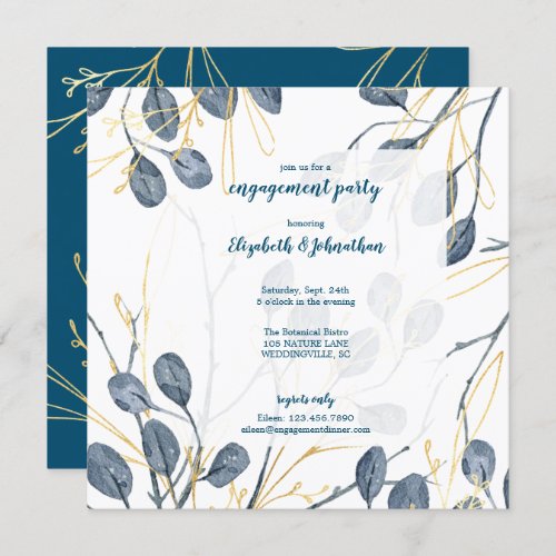 Eucalyptus Gold Watercolor Garden Engagement Party Invitation