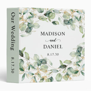 Eucalyptus Gold Watercolor Wedding 3 Ring Binder