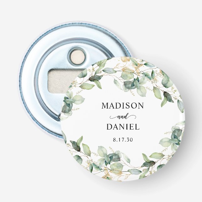 Eucalyptus Gold Watercolor Wedding  Bottle Opener (Front)