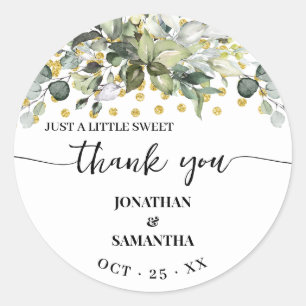 Eucalyptus Gold Wedding A Sweet Thank You Classic Round Sticker