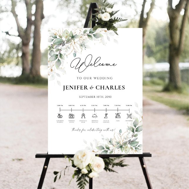 Eucalyptus Gold Wedding Ceremony Timeline Foam Board (Creator Uploaded)
