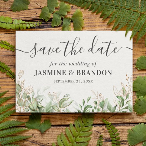 Eucalyptus Gold Wedding Save the Date Announcement Postcard