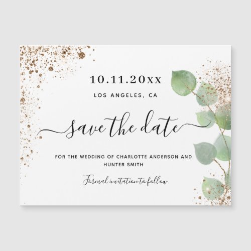 Eucalyptus gold wedding save the date magnet
