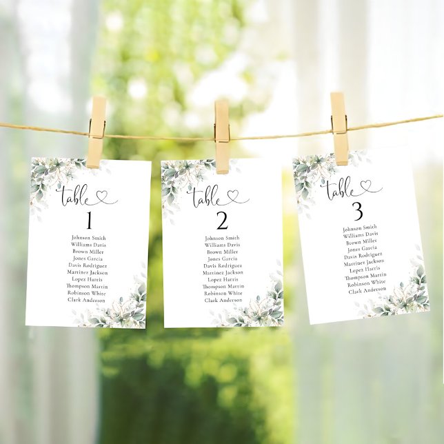 Eucalyptus Gold Wedding Table Seating Chart Cards (Creator Uploaded)