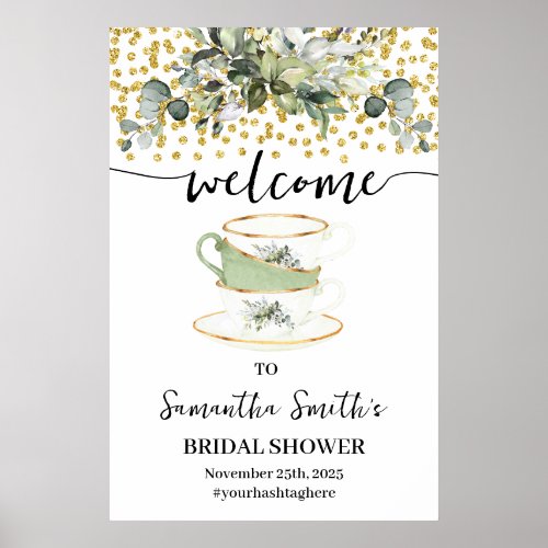 Eucalyptus Gold Welcome Tea Bridal Shower Poster
