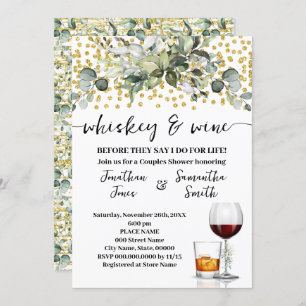 Eucalyptus Gold Whiskey and Wine Couples Shower Invitation