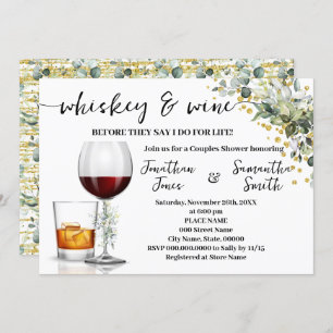 Eucalyptus Gold Whiskey & Wine Couples Shower Invitation