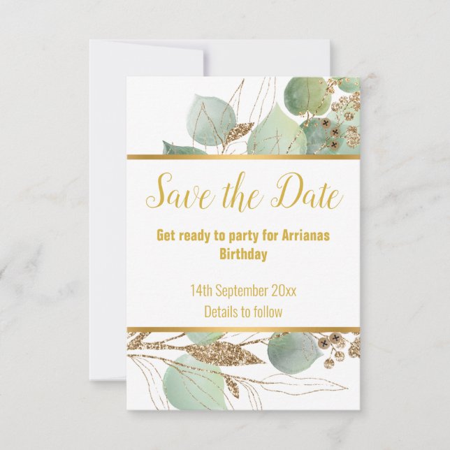 EUCALYPTUS GOLD WHITE RESPONSE RSVP CARD (Front)