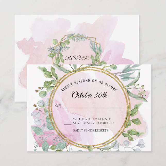 Eucalyptus Gold Wreath Foliage RSVP Response Card (Front/Back)