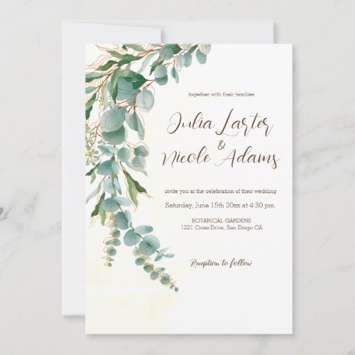 Eucalyptus Golden Blush Botanical Leave Wedding Invitation