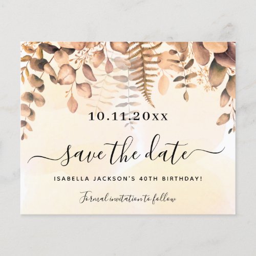 Eucalyptus golden fall birthday save the date