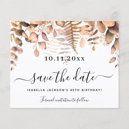 Eucalyptus golden fall birthday save the date flyer