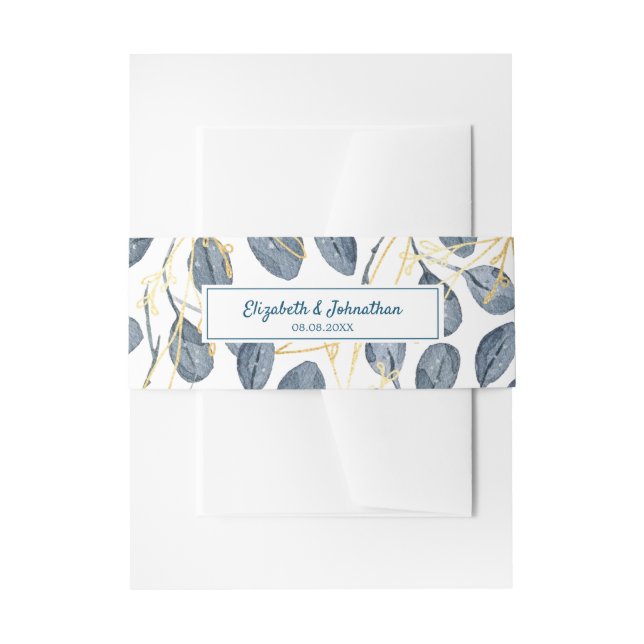 Eucalyptus Golden Garden Floral Wedding Invitation Belly Band (Front Example)