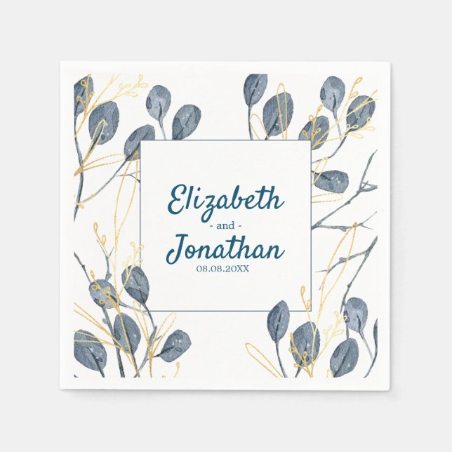 Eucalyptus Golden Garden Floral Wedding Napkins (Front)