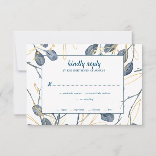 Eucalyptus Golden Garden Floral Wedding RSVP Card