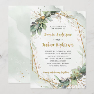 Eucalyptus Golden Greenery Wedding Invitation
