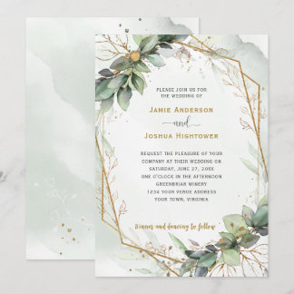Eucalyptus Golden Greenery Wedding Invitation