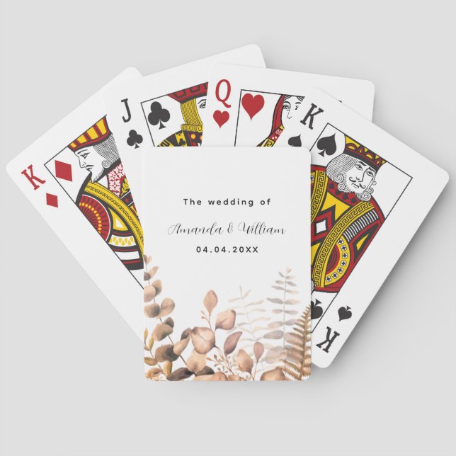 Eucalyptus golden woodland fern names fall wedding poker cards (Back)