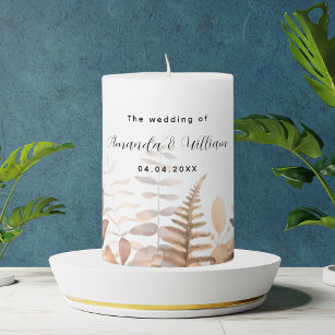Eucalyptus golden woodland ferns names wedding pillar candle