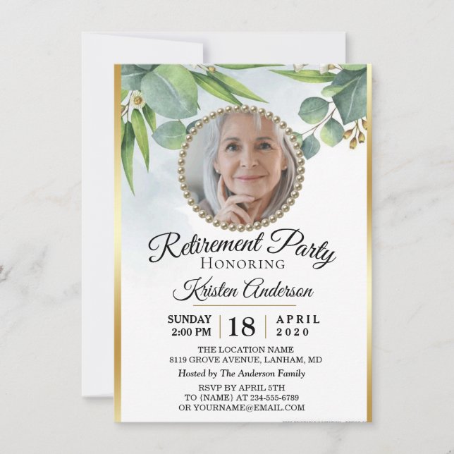 Eucalyptus Goldish Retirement Party Invitation (Front)
