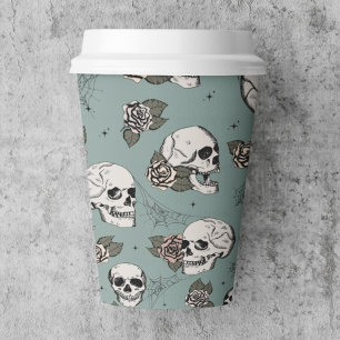 Eucalyptus Gothic Skulls and Roses Halloween Paper Cups