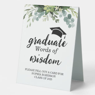 Eucalyptus Graduation Party Guest Advice Table Tent