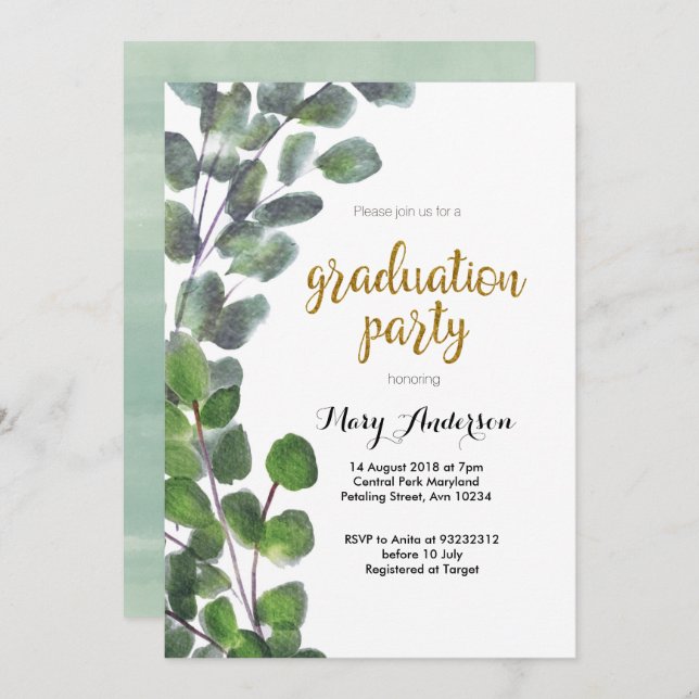 Eucalyptus graduation party invitation (Front/Back)