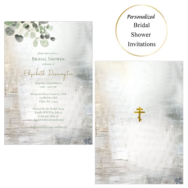Eucalyptus Gray Gold Texture Bridal Shower         Invitation (Creator Uploaded)