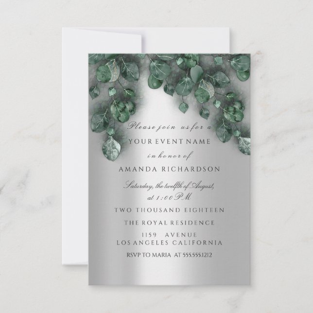Eucalyptus Gray VIP Bridal Wedding Woodland Rustic Invitation (Front)