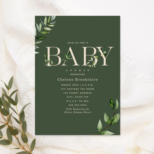Eucalyptus Green Beige Neutral Baby Shower Invitation