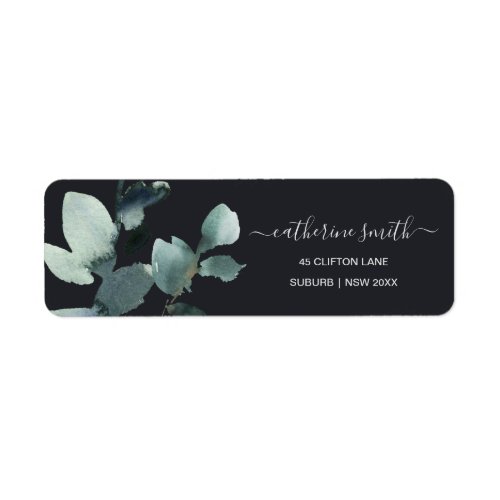 EUCALYPTUS GREEN BLACK FOLIAGE  WATERCOLOR ADDRESS LABEL