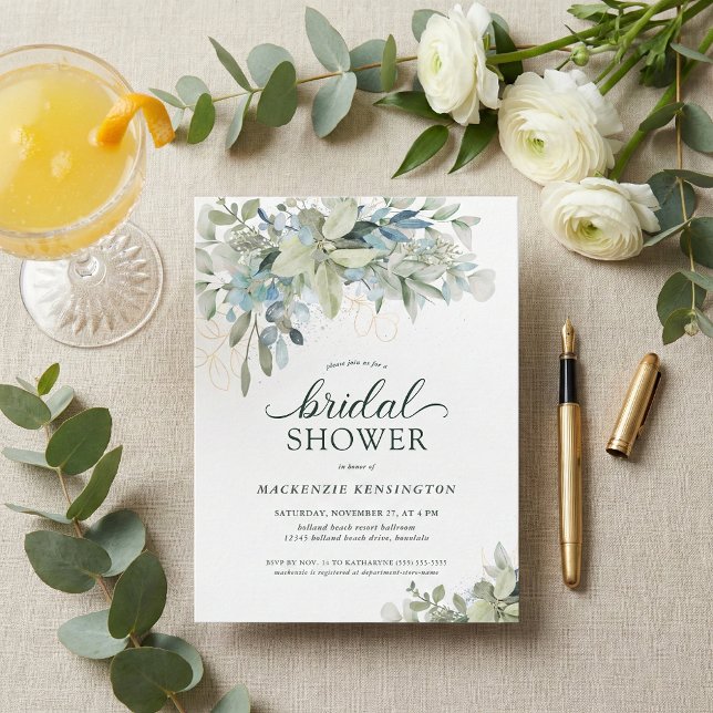 Eucalyptus Green Blue Bridal Shower Invitation (Creator Uploaded)