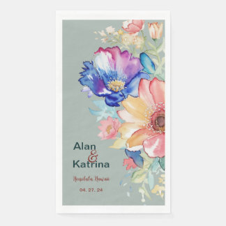 Eucalyptus Green Bold Wildflower Floral Paper Guest Towels