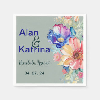 Eucalyptus Green Bold Wildflower Floral Wedding Napkins