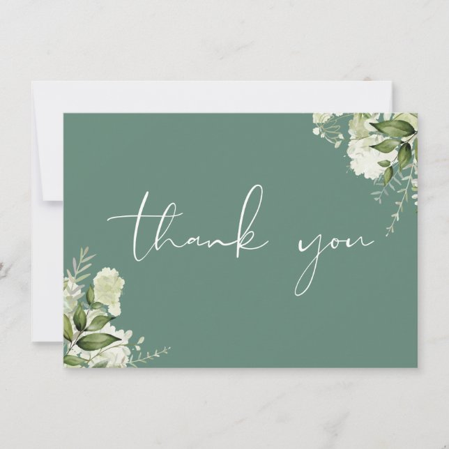 Eucalyptus Green Botanical Greenery Elegant Script Thank You Card (Front)
