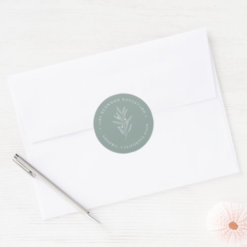 Eucalyptus Green Botanical Round Return Address Classic Round Sticker