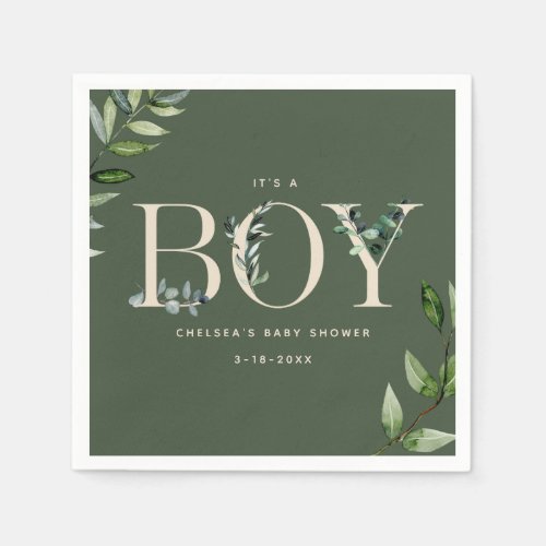 Eucalyptus Green Boy Baby Shower Napkins