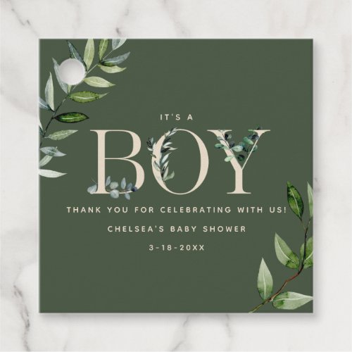 Eucalyptus Green Boy Baby Shower Thank You Favor Tags