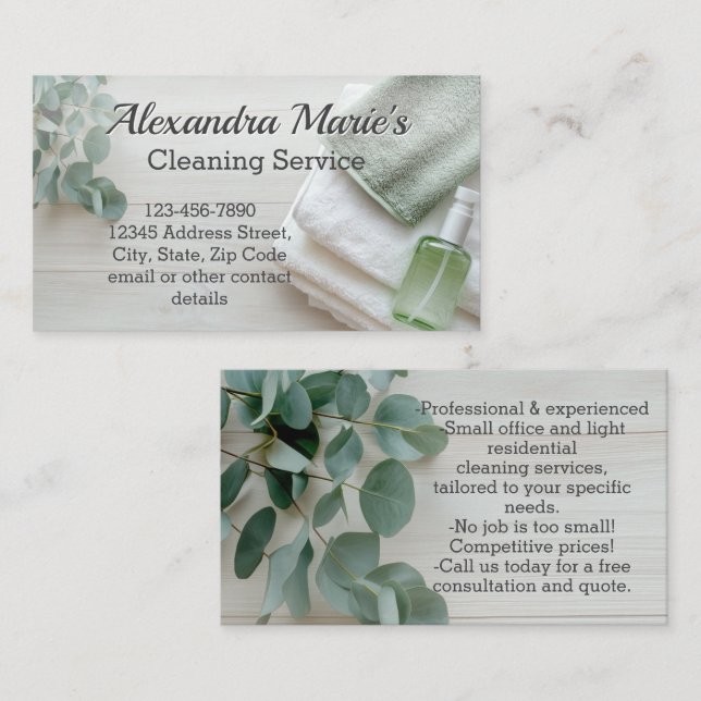 Eucalyptus Green Cleaning Service Housekeeping Business Card (Front/Back)