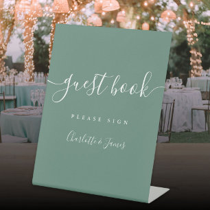 Eucalyptus Green Elegant Modern Script Guest Book Pedestal Sign