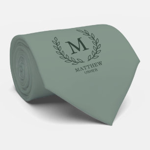 Eucalyptus Green Elegant Wedding Usher Monogram Neck Tie
