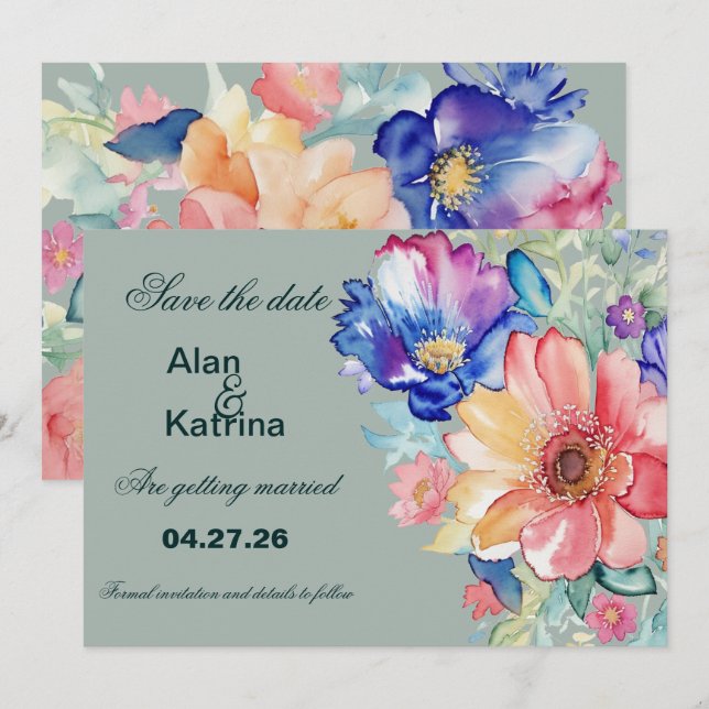 Eucalyptus Green Floral Modern Save The Date Card (Front/Back)